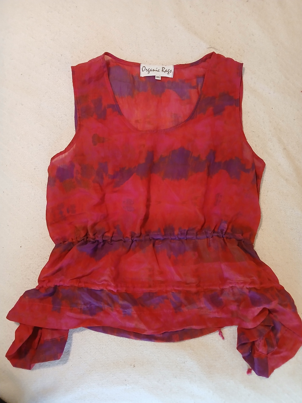 Organic Rags Women's Red,Purple And Orange Sleeveless Peplum Top